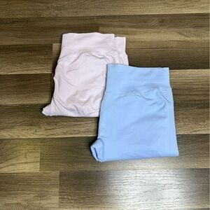 2 Peachy Bunz Women's XL Ankle Leggings Light Blue Light Pink 90% Nylon Yoga Gym